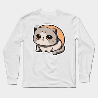 Adorable Scottish Fold Cat Sticker - Cute Kitten Long Sleeve T-Shirt